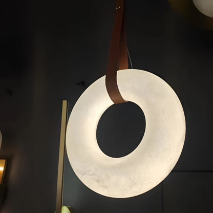 Aurelia Halo Nordic Alabaster Leather Strip Pendant Light