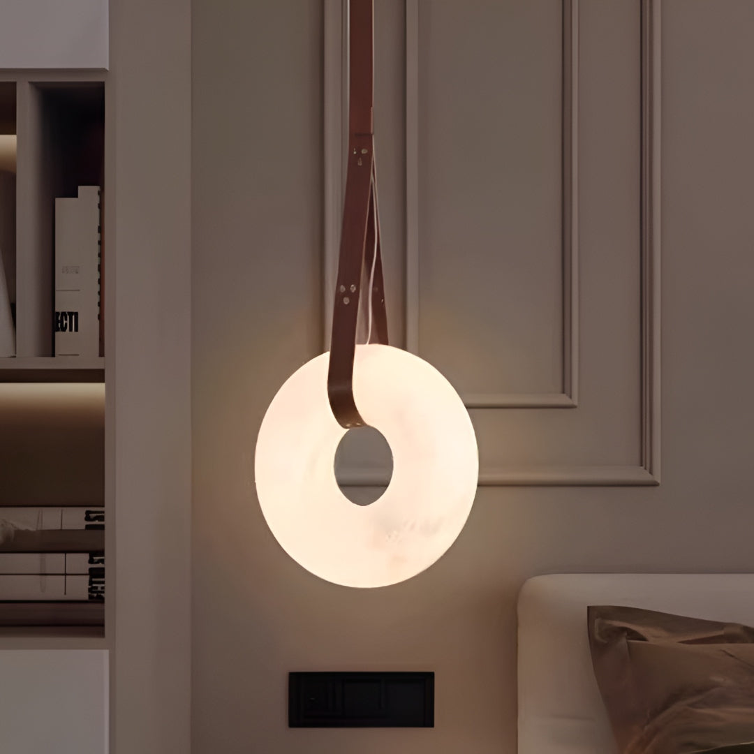 Aurelia Halo Nordic Alabaster Leather Strip Pendant Light