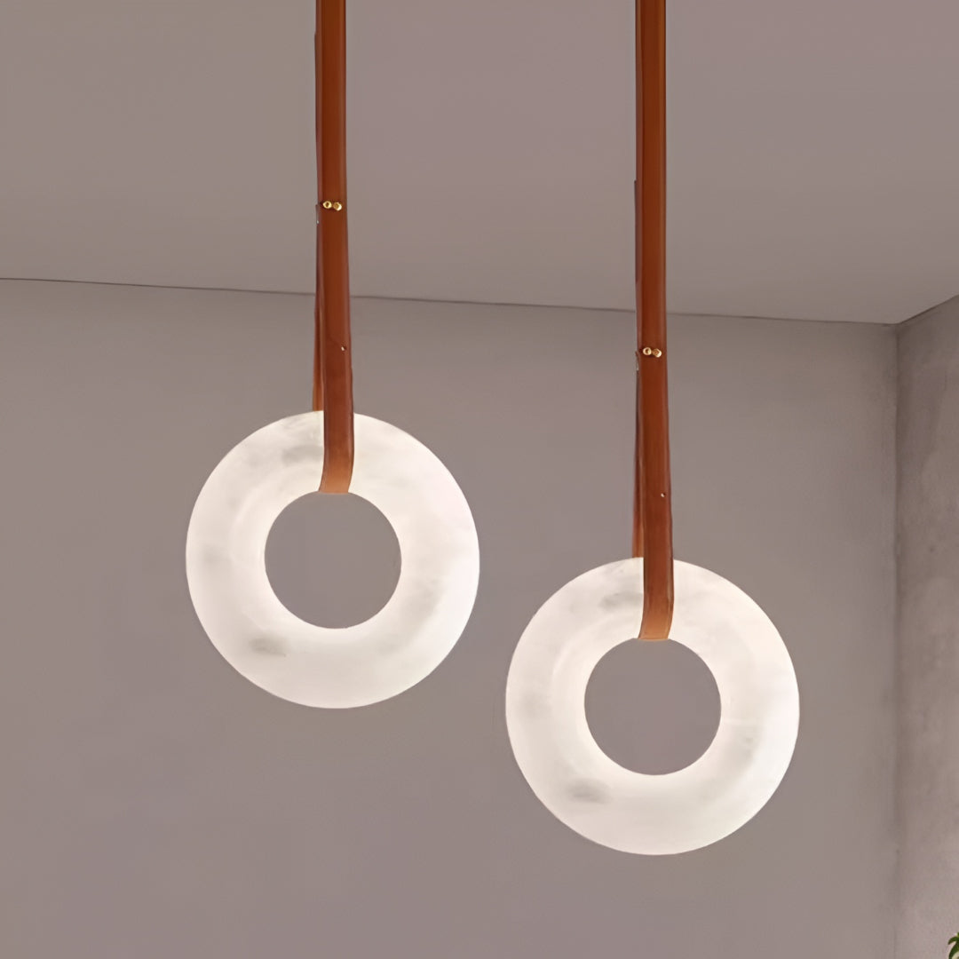 Aurelia Halo Nordic Alabaster Leather Strip Pendant Light