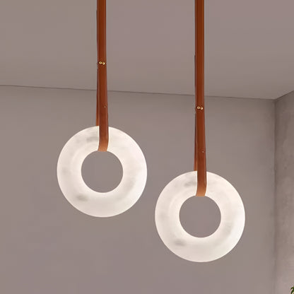 Aurelia Halo Nordic Alabaster Leather Strip Pendant Light
