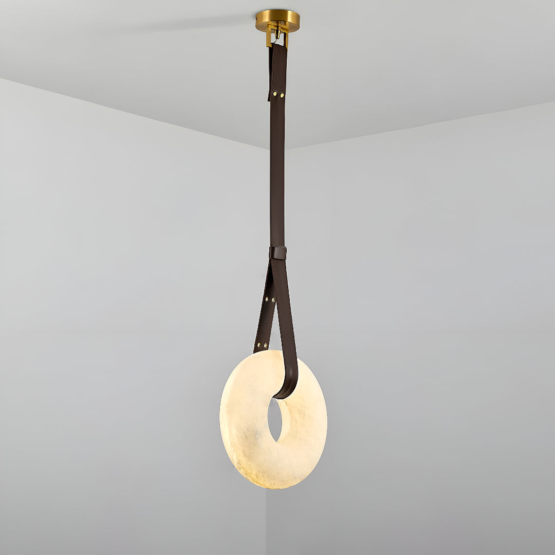 Aurelia Halo Nordic Alabaster Leather Strip Pendant Light