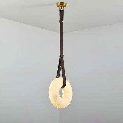Aurelia Halo Nordic Alabaster Leather Strip Pendant Light