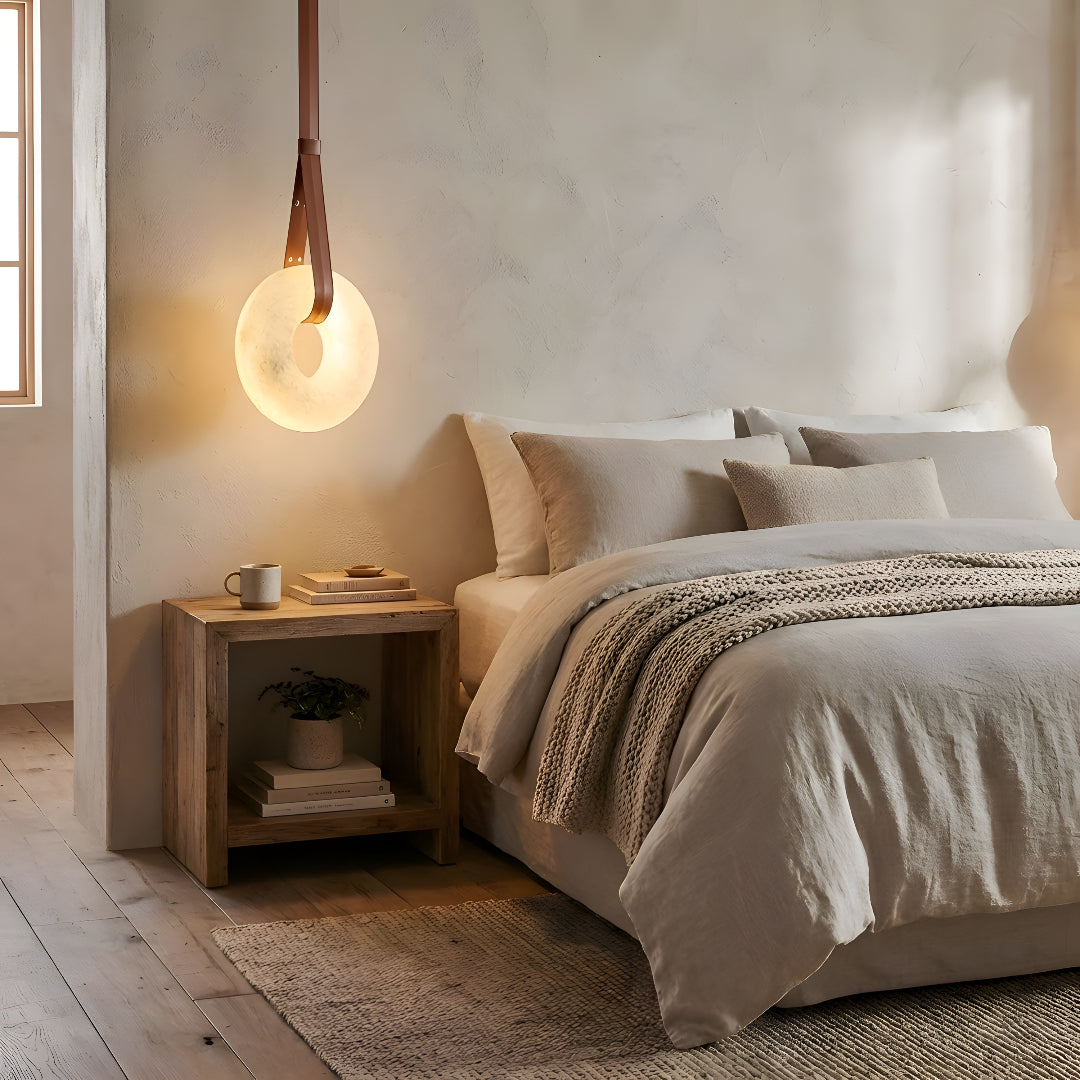 Aurelia Halo Nordic Alabaster Leather Strip Pendant Light
