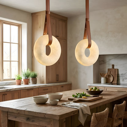 Aurelia Halo Nordic Alabaster Leather Strip Pendant Light