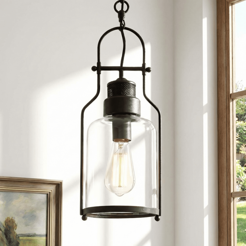 Industrial Vintage Iron Glass Jar Pendant Light