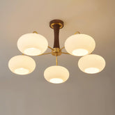 Kaki chandelier in a warm sitting room