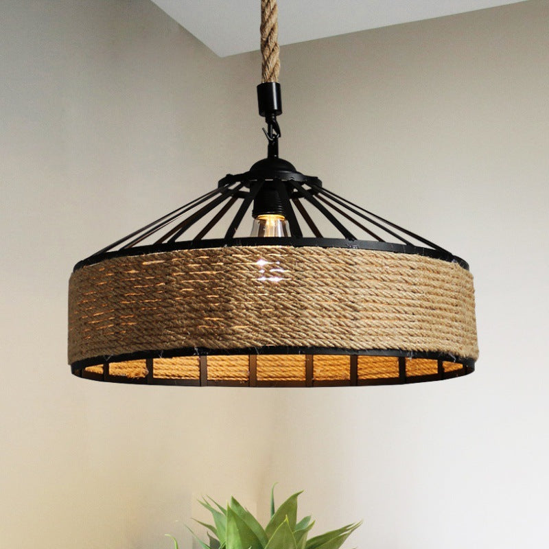 Classic Hemp Rope Rustic Iron Pendant Light
