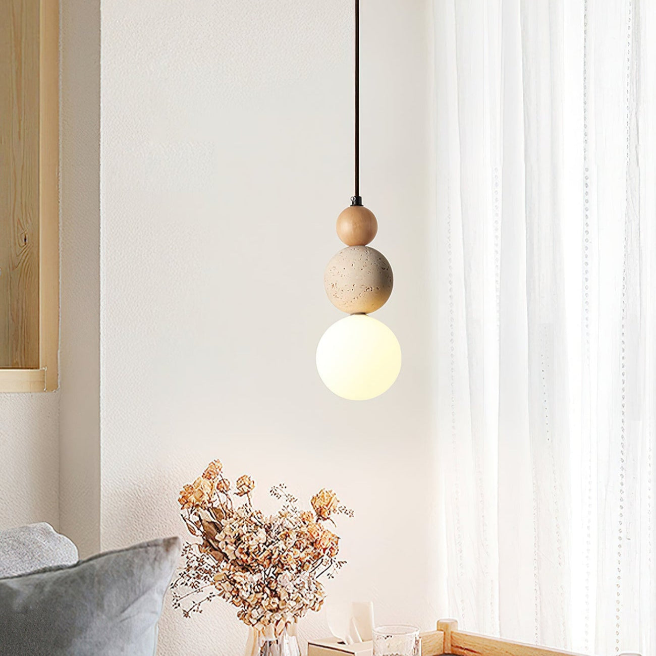Elegant Glow Cream Stone Bedside Pendant Light