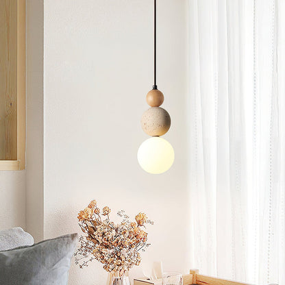 Elegant Glow Cream Stone Bedside Pendant Light