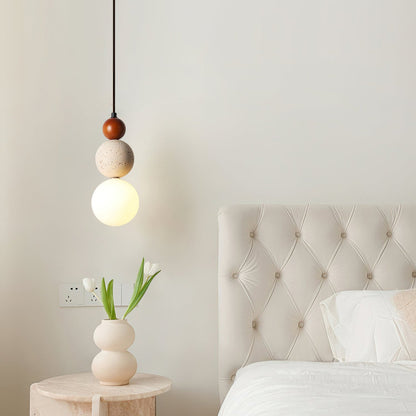 Elegant Glow Cream Stone Bedside Pendant Light