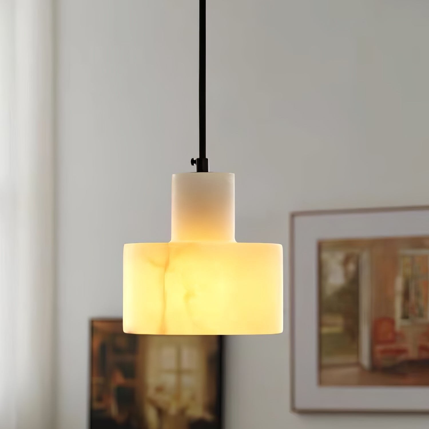 Cylindrical Alabaster Pendant Lamp