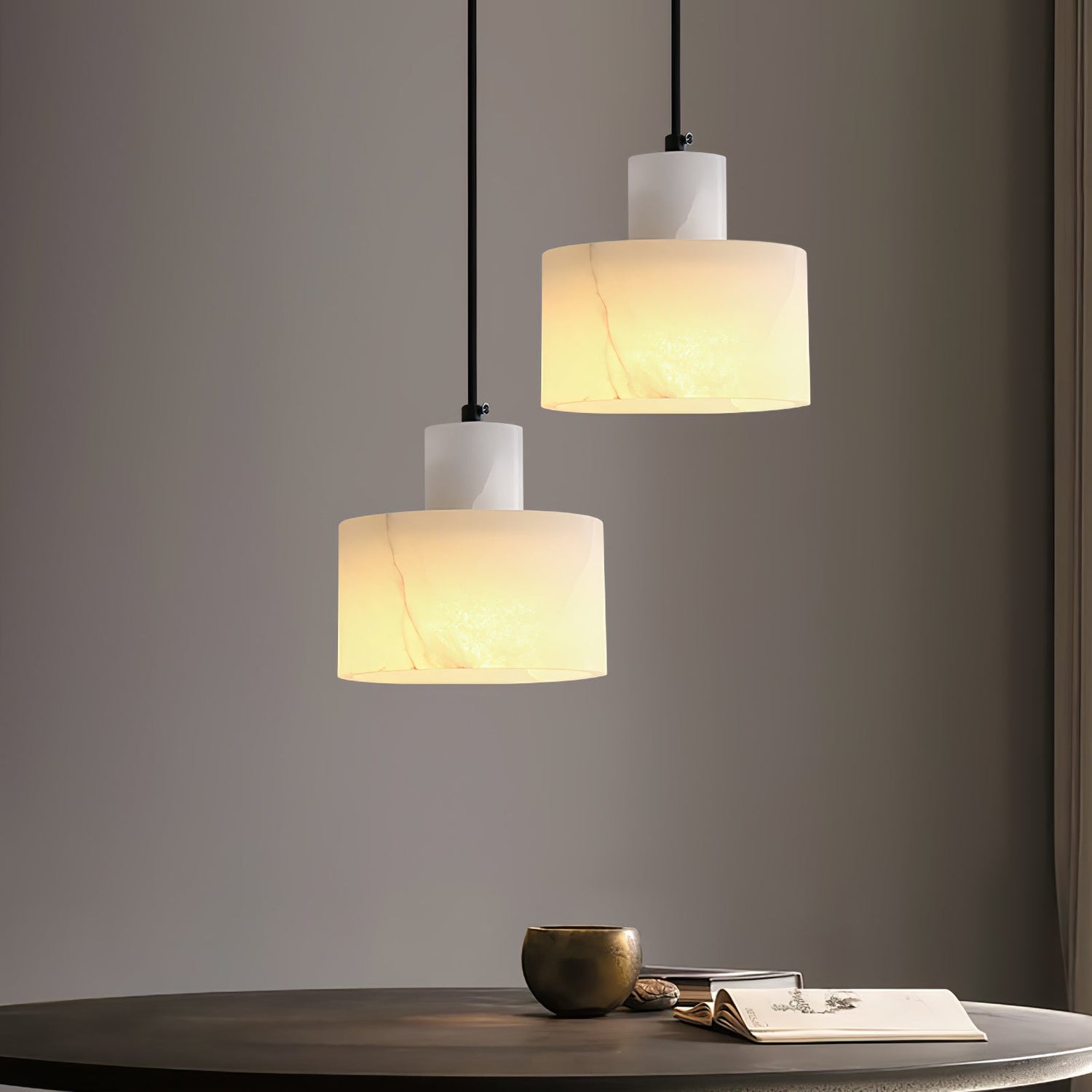 Cylindrical Alabaster Pendant Lamp