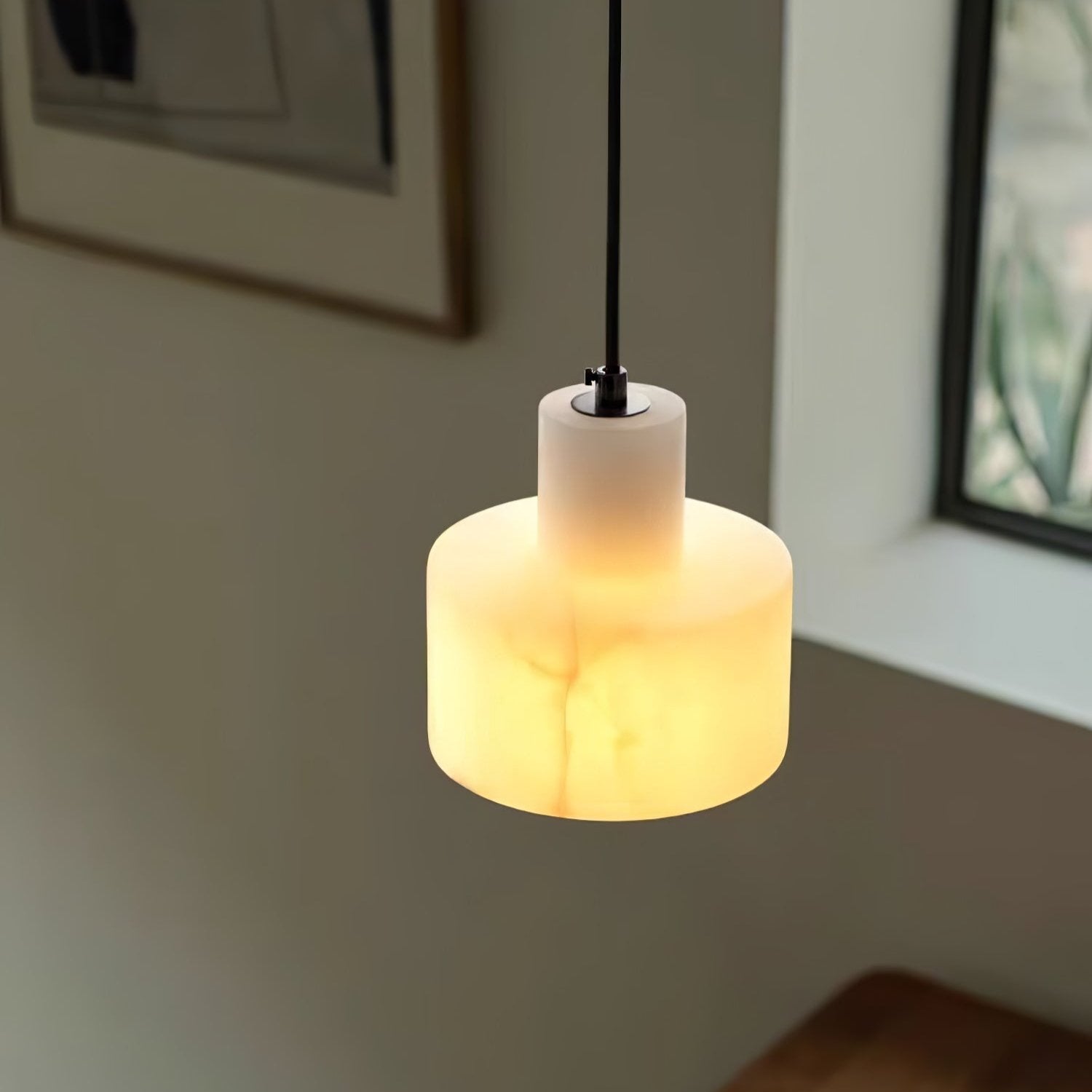 Lampe suspendue en albâtre cylindrique