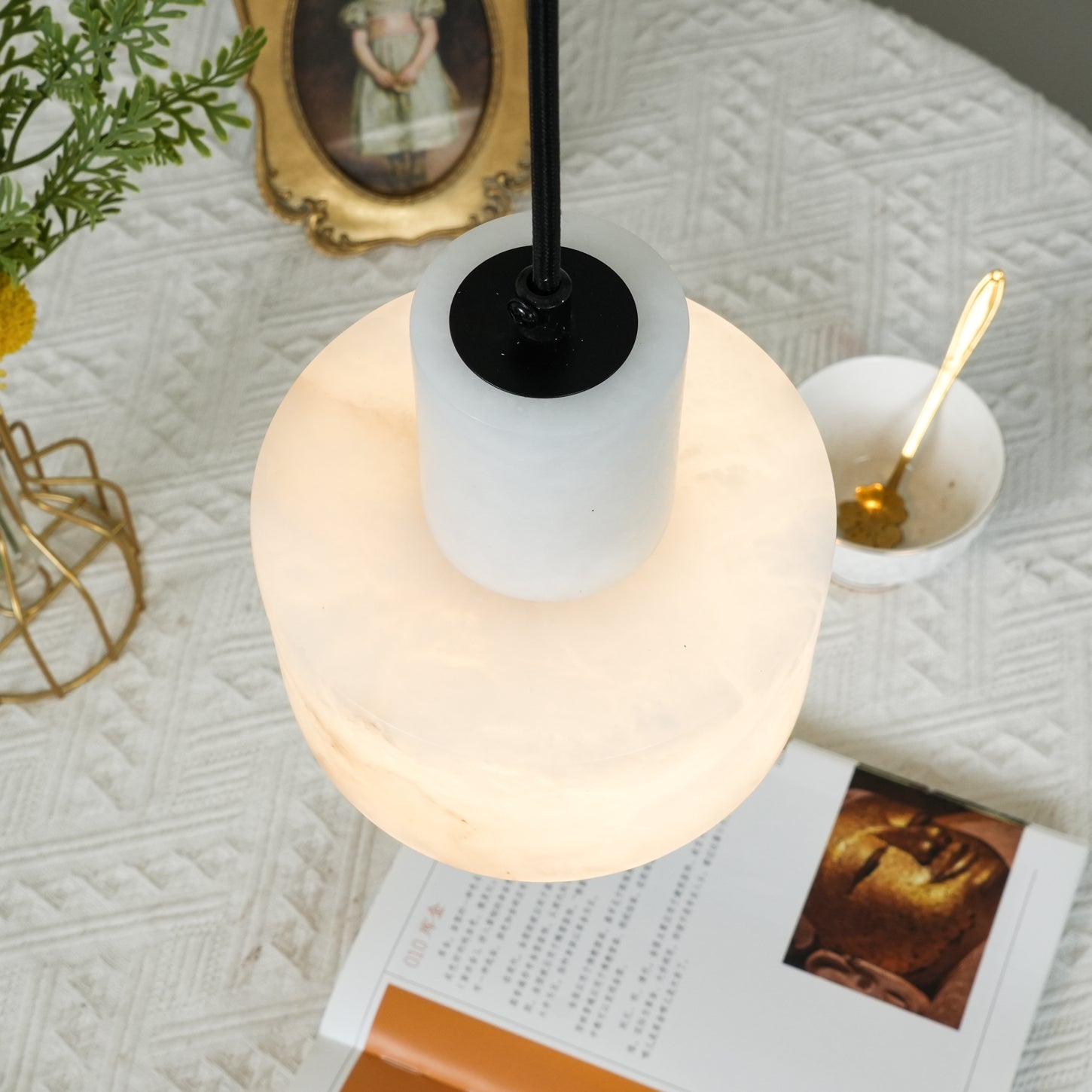 Cylindrical Alabaster Pendant Lamp