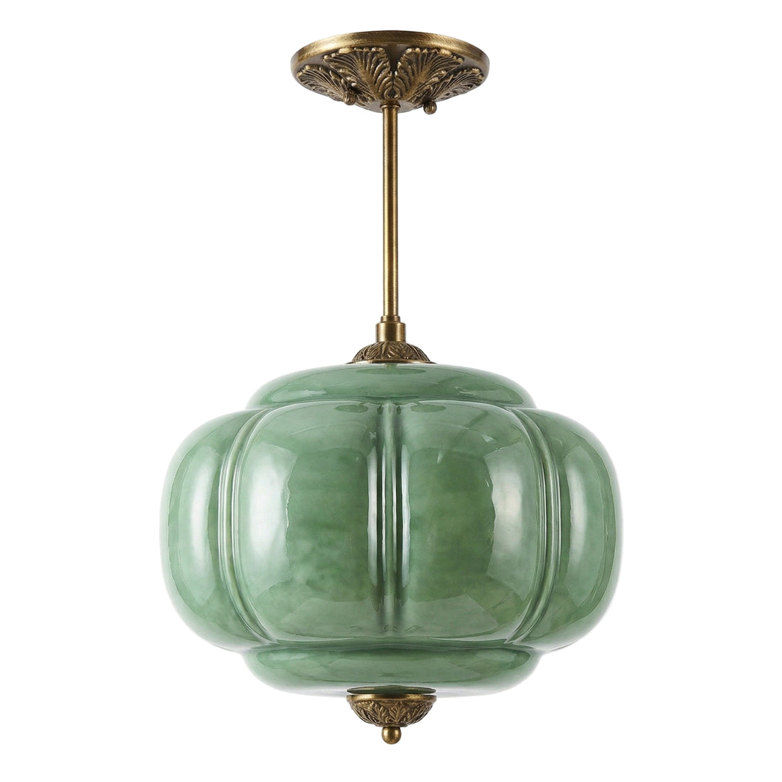 Ophelia Antique Brass Green Glass Pendant Light
