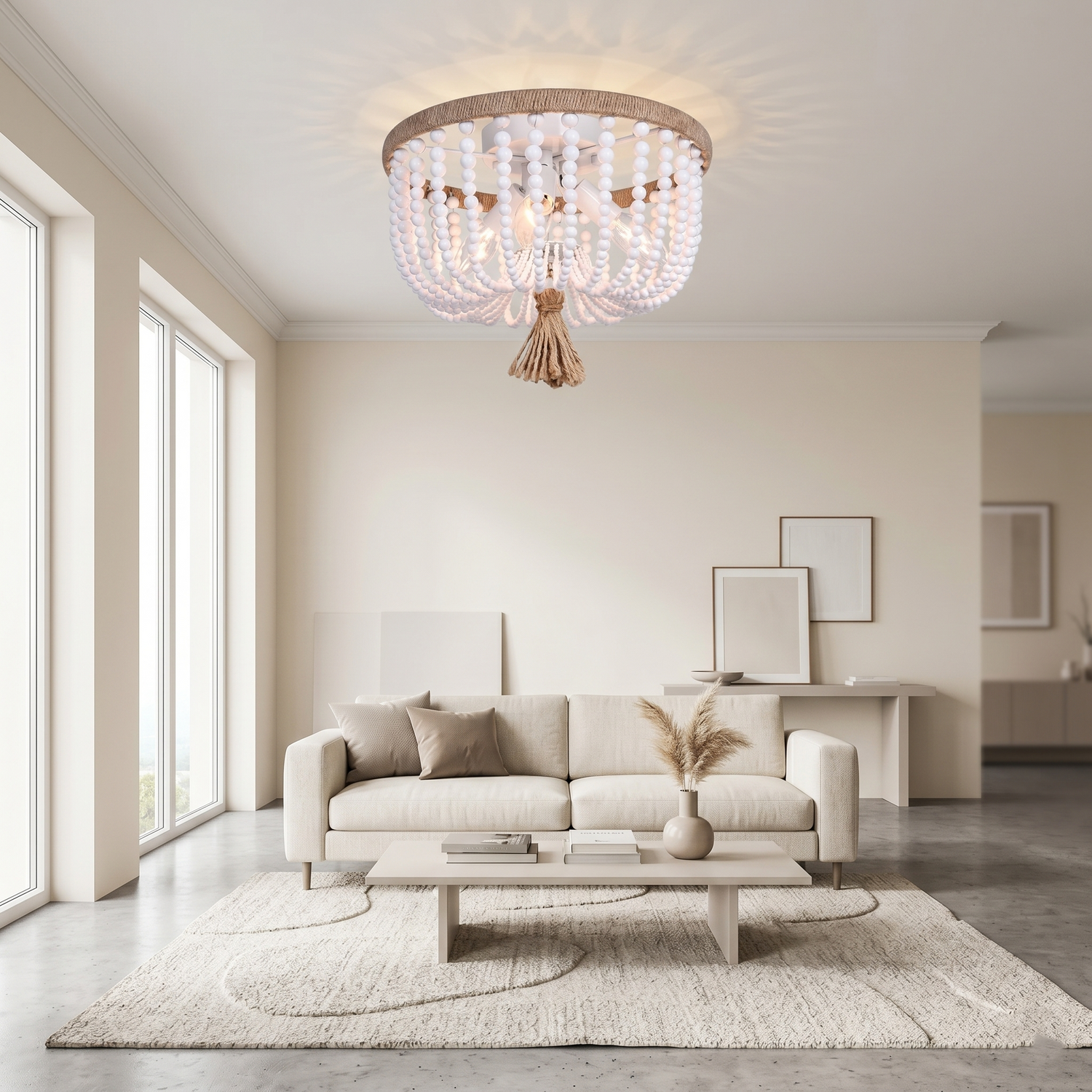 Isla Beaded Bowl Bohemian Wood Ceiling Light