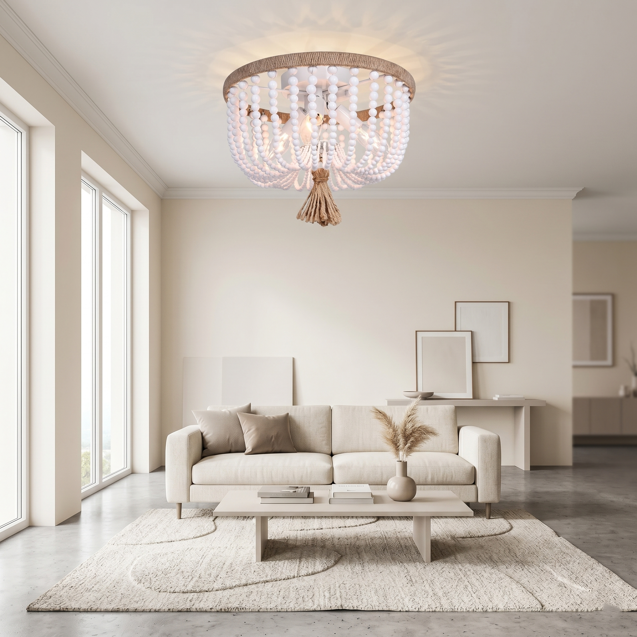 Isla Beaded Bowl Bohemian Wood Ceiling Light