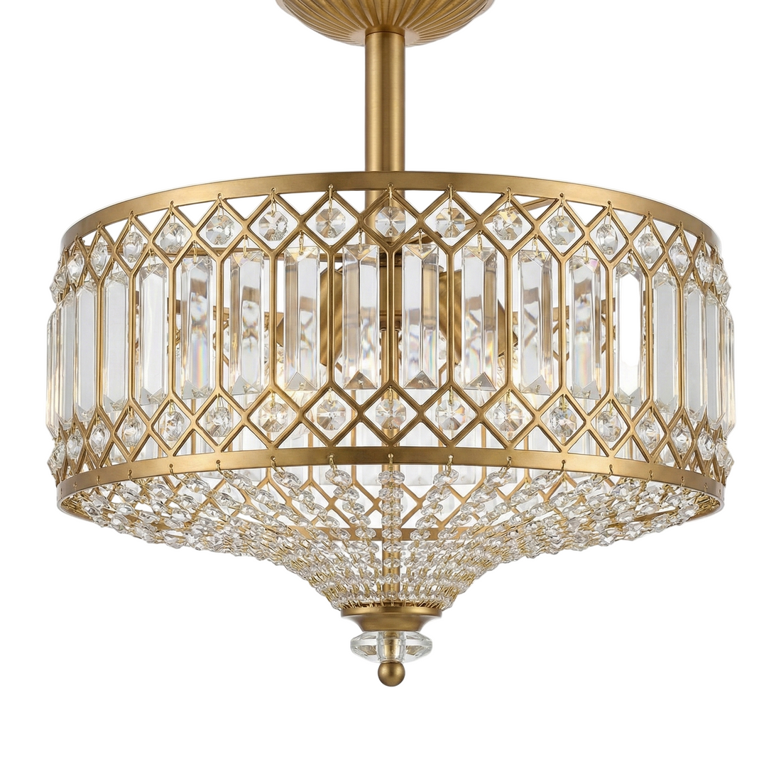 Seraphine Luxury Crystal Drum Semi Flush Ceiling Light