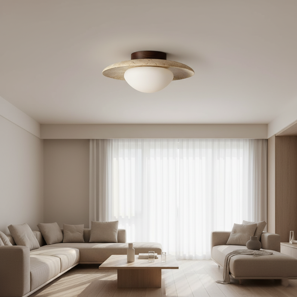 Natural Nordic Minimalist Travertine Ceiling Light