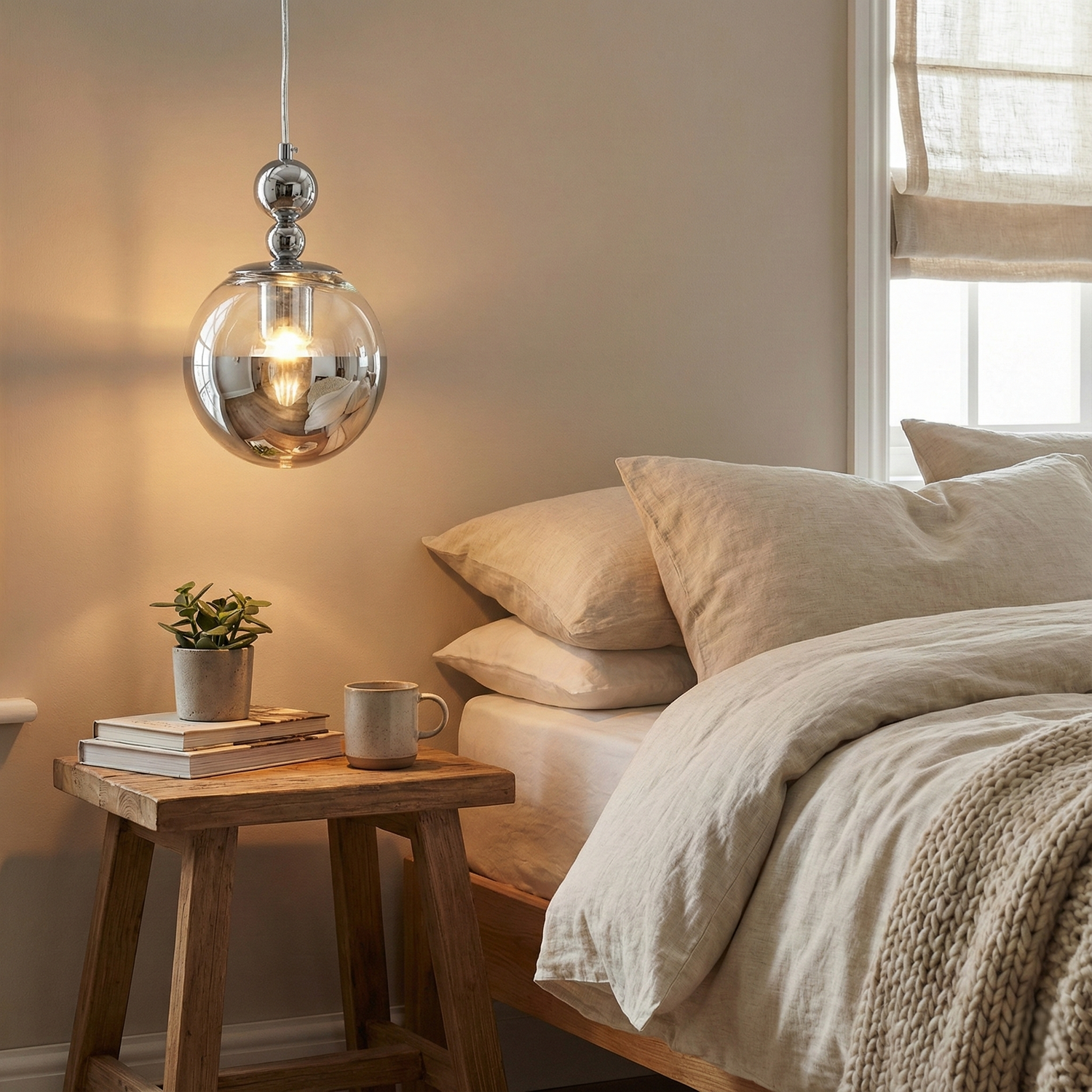 Orbique Bauhaus Chrome Mirrorball Glass Pendant Light