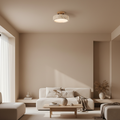 Lampada da soffitto rotonda gialla in travertino a spettro completo