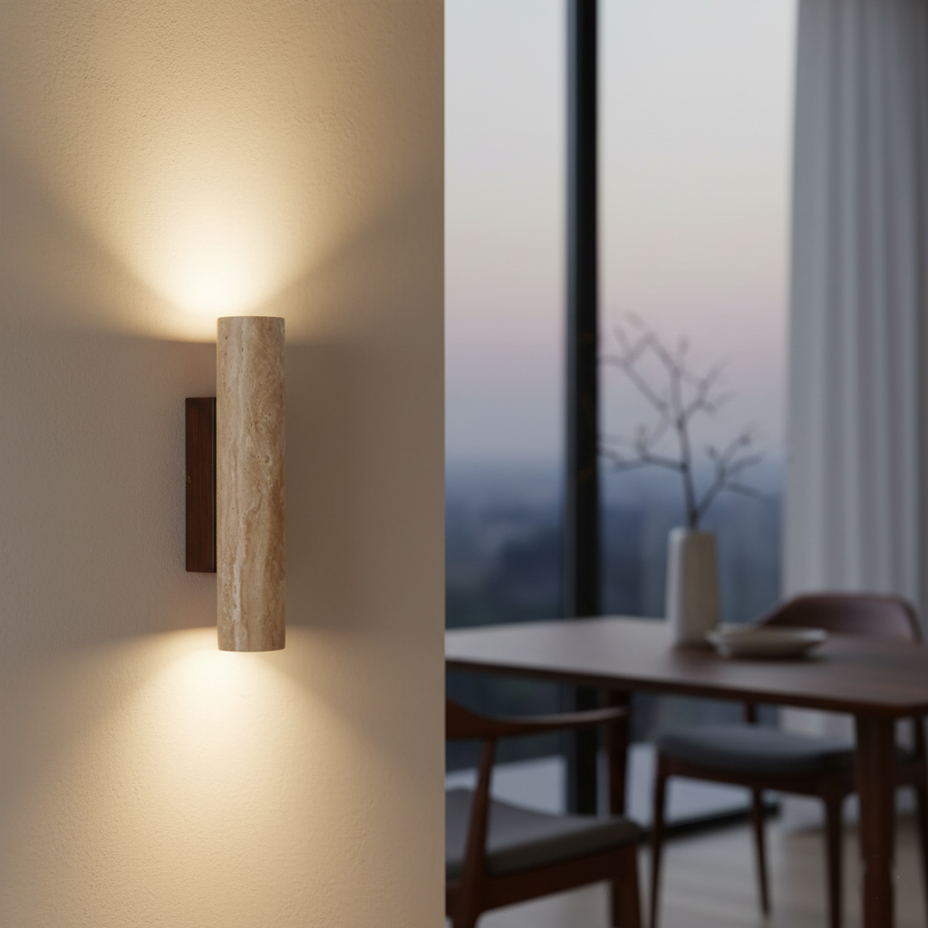 Japandi Tube Travertine Stone Minimalist Wall Light