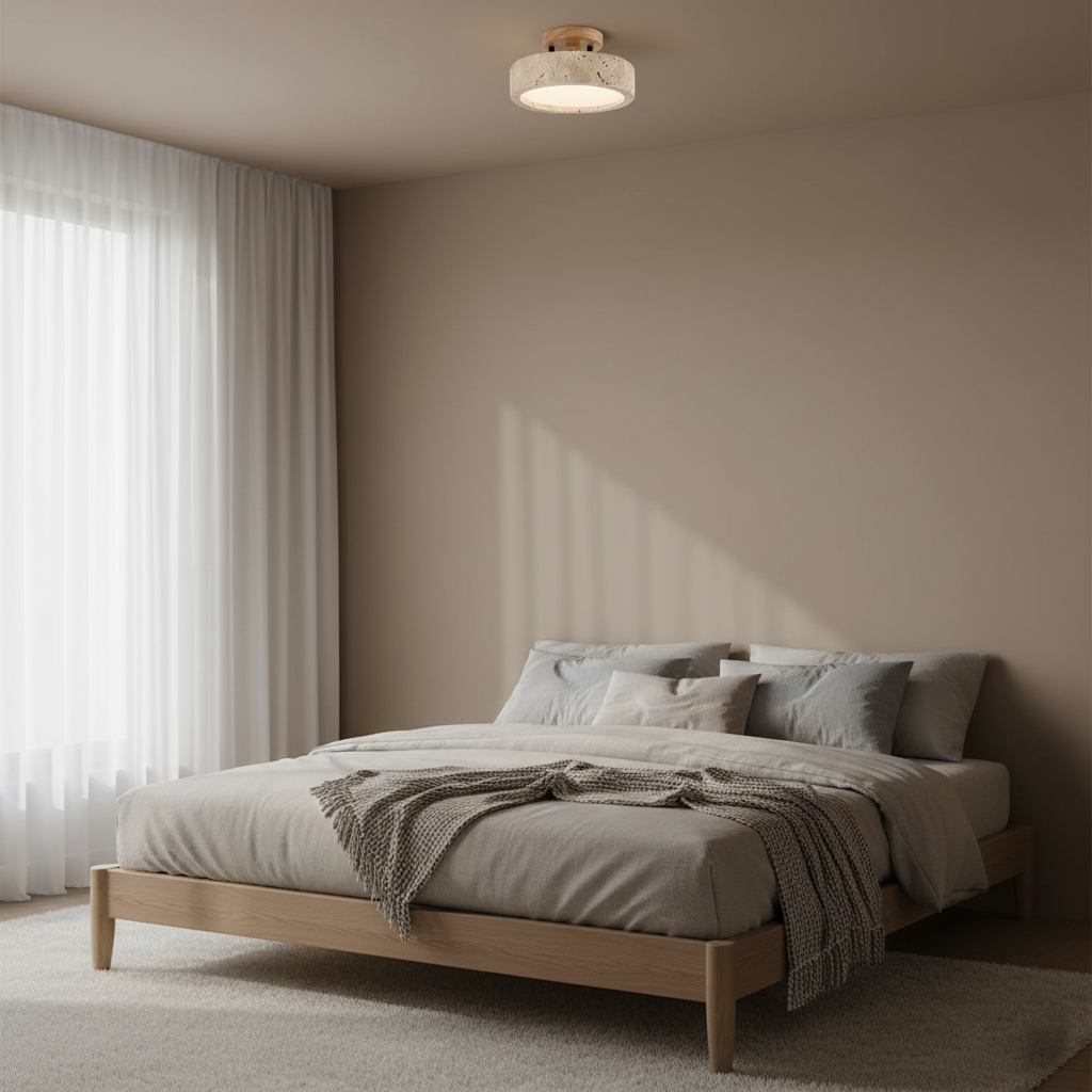 Lampada da soffitto rotonda gialla in travertino a spettro completo