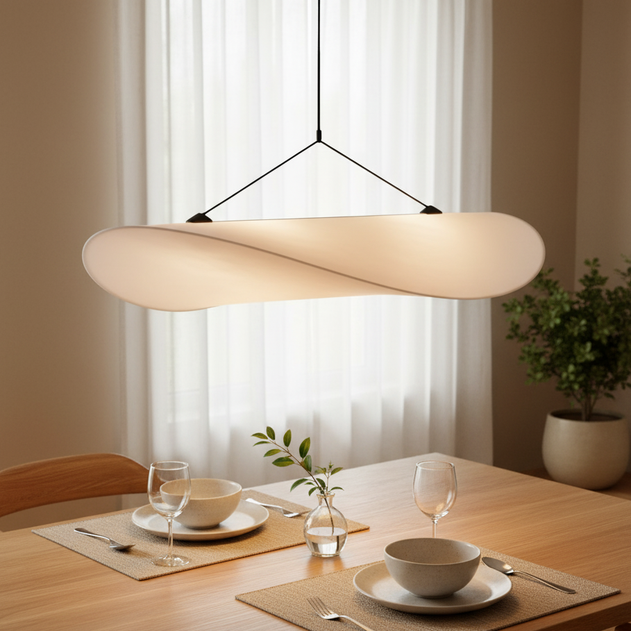 Japandi White Silk Fabric Minimalist Pendant Light