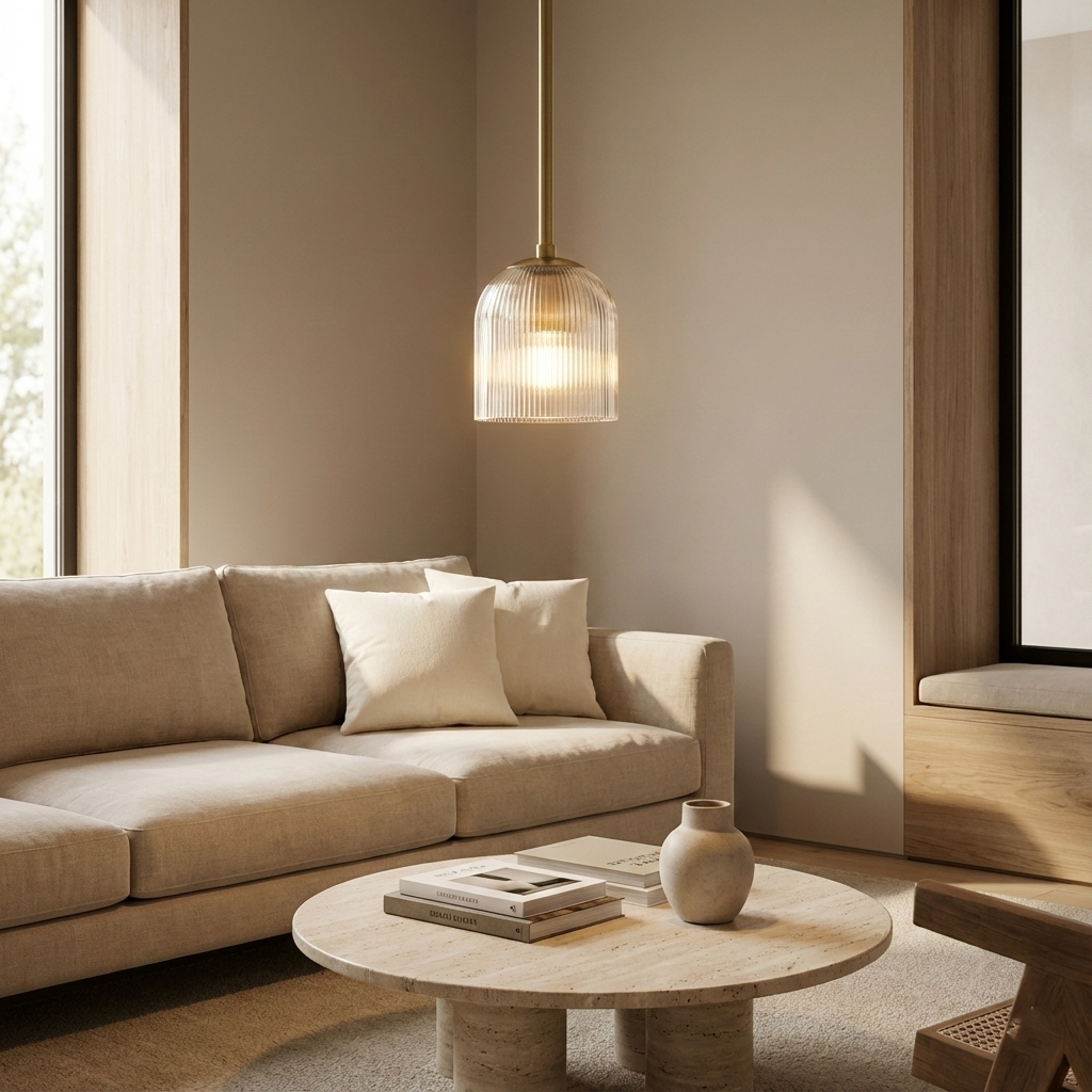 Farmhouse Cooper Ribbed Glass Pendant Light