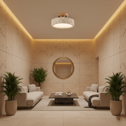 Lampada da soffitto rotonda gialla in travertino a spettro completo