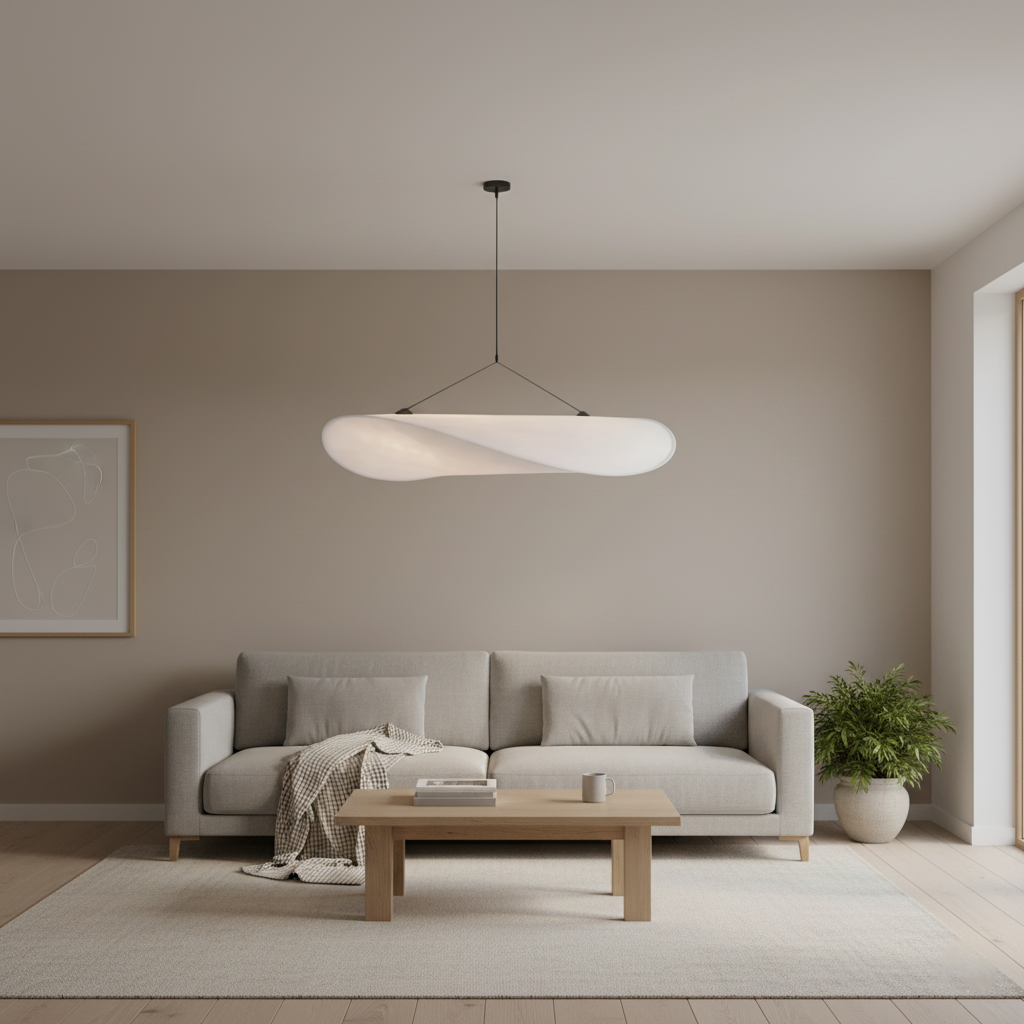 Japandi White Silk Fabric Minimalist Pendant Light