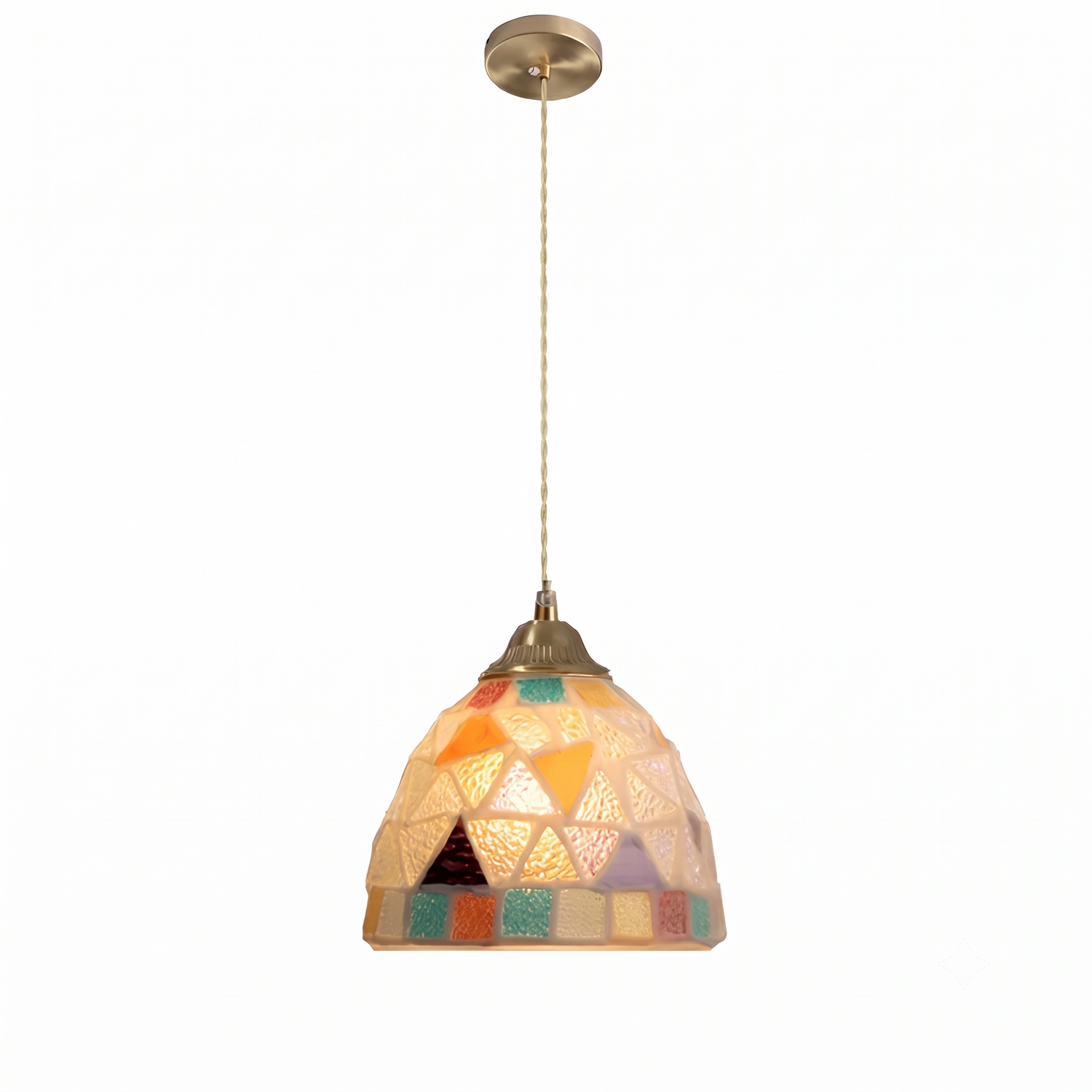 Retro Colorful Natural Shell Handcrafted Brass Pendant Light