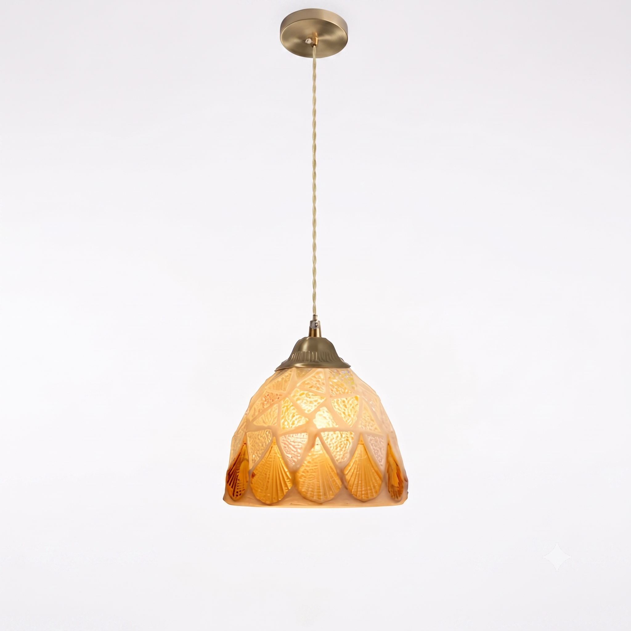 Retro Colorful Natural Shell Handcrafted Brass Pendant Light