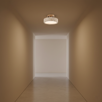 Lampada da soffitto rotonda gialla in travertino a spettro completo