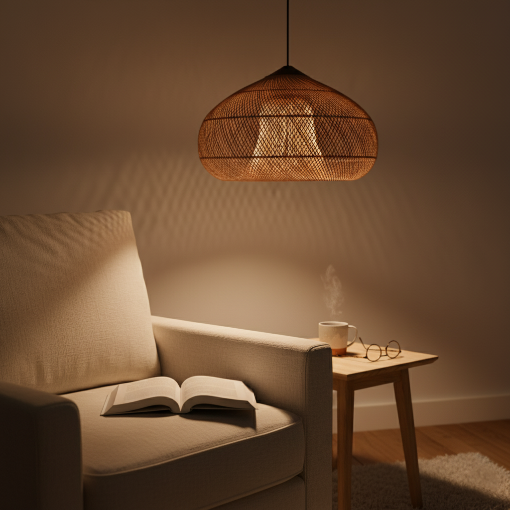 Elegant Handmade Rattan Japandi Pendant Light