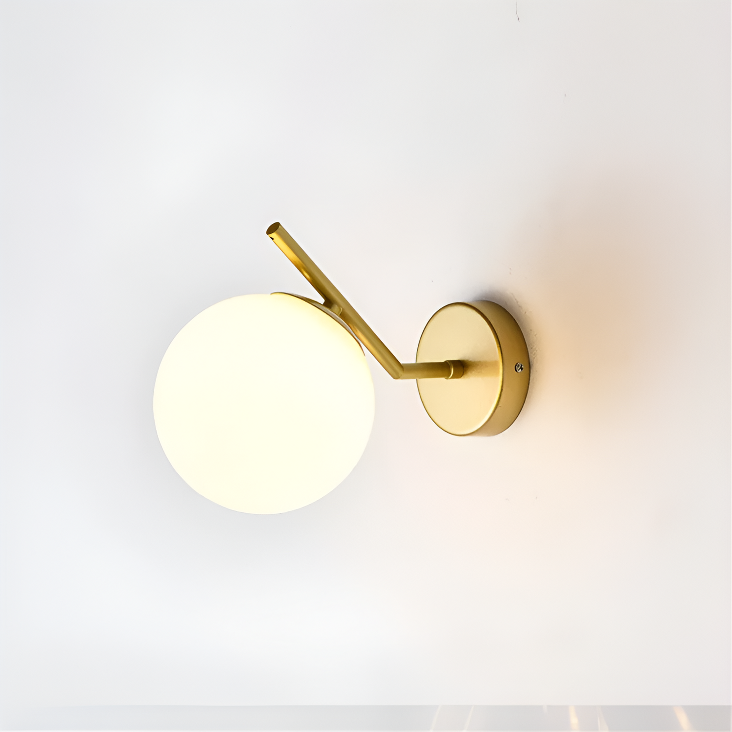 Gold Brass Finished White Glass Ball Shade Wall Lamp