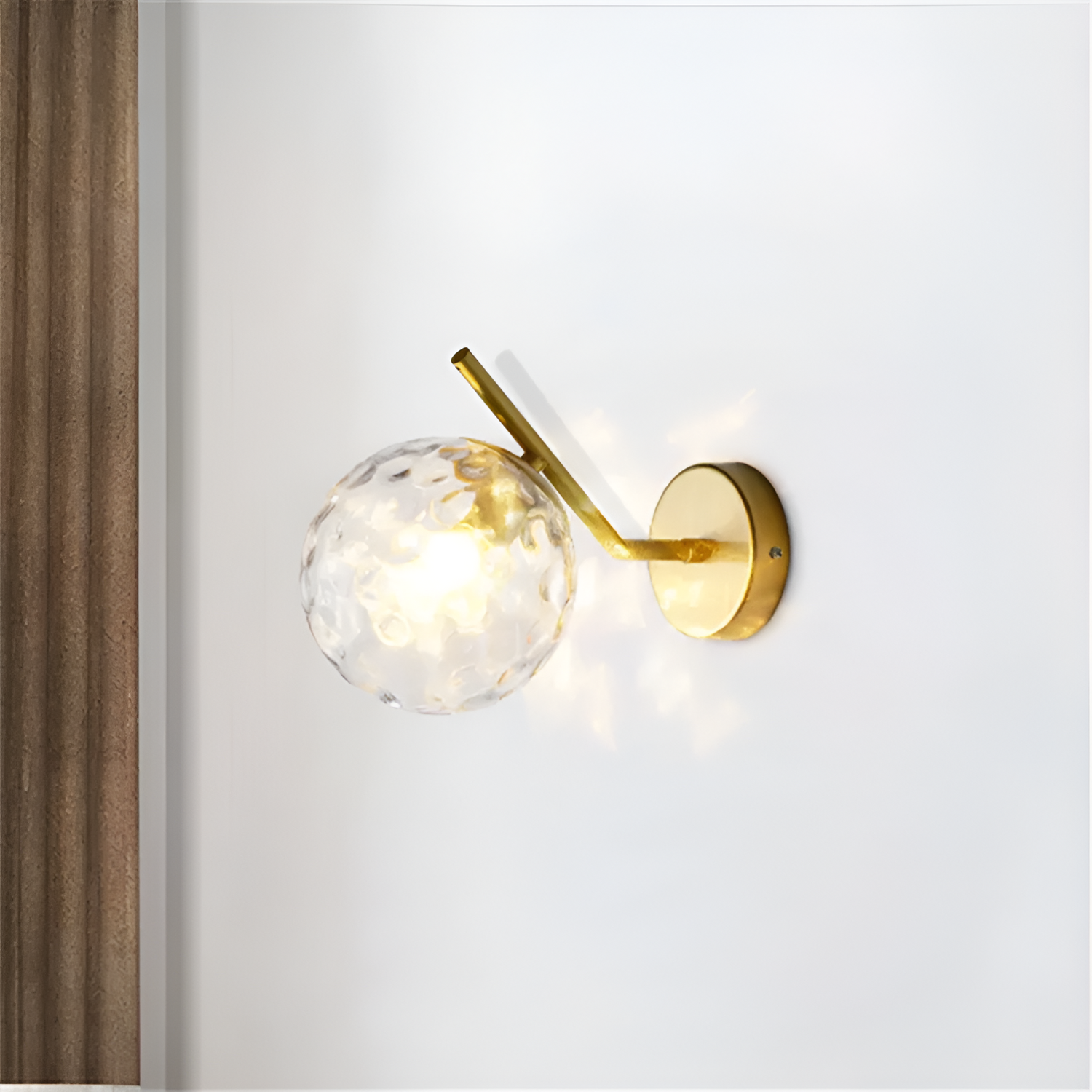 Gold Brass Finished White Glass Ball Shade Wall Lamp