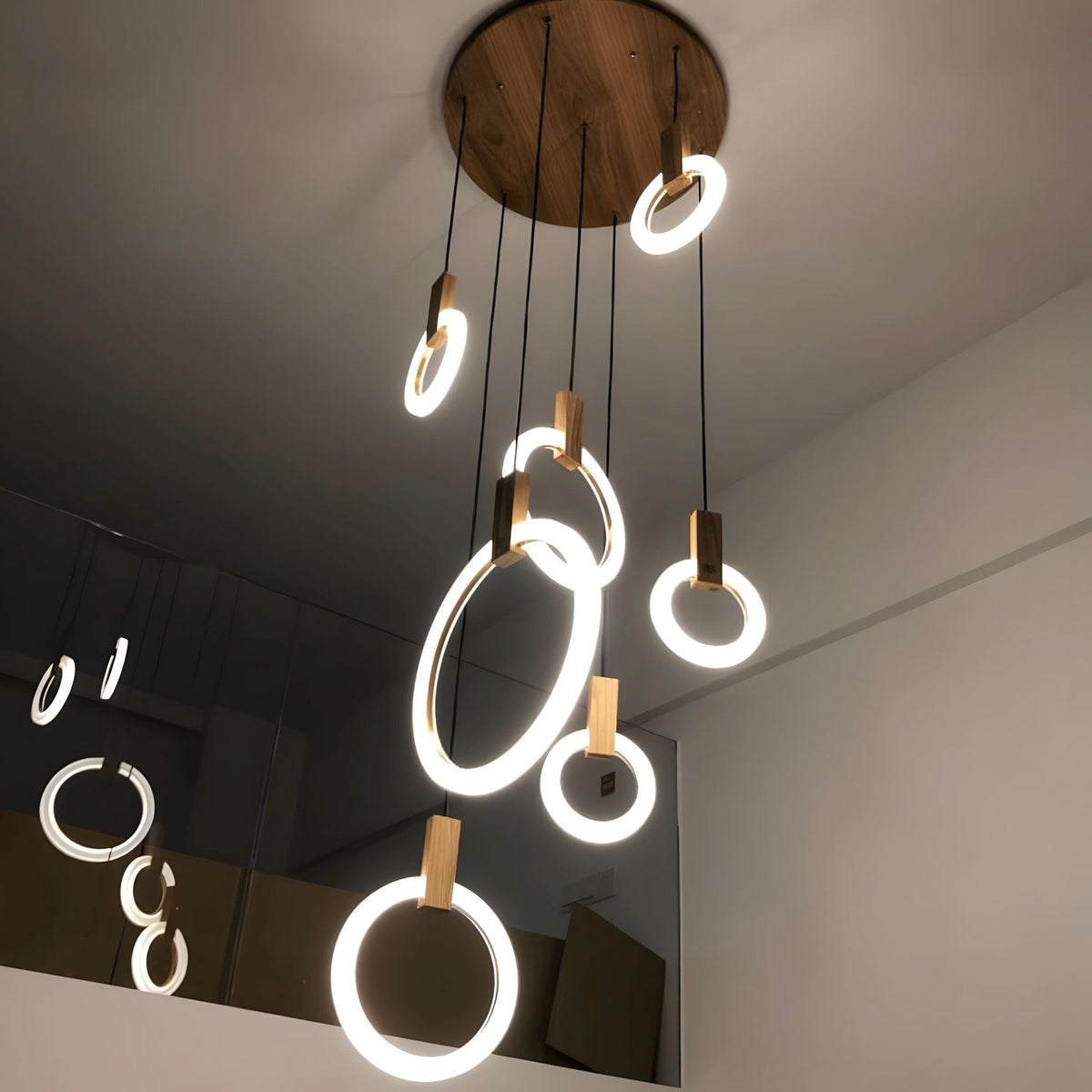 Ylva ring chandelier with round wood canopy