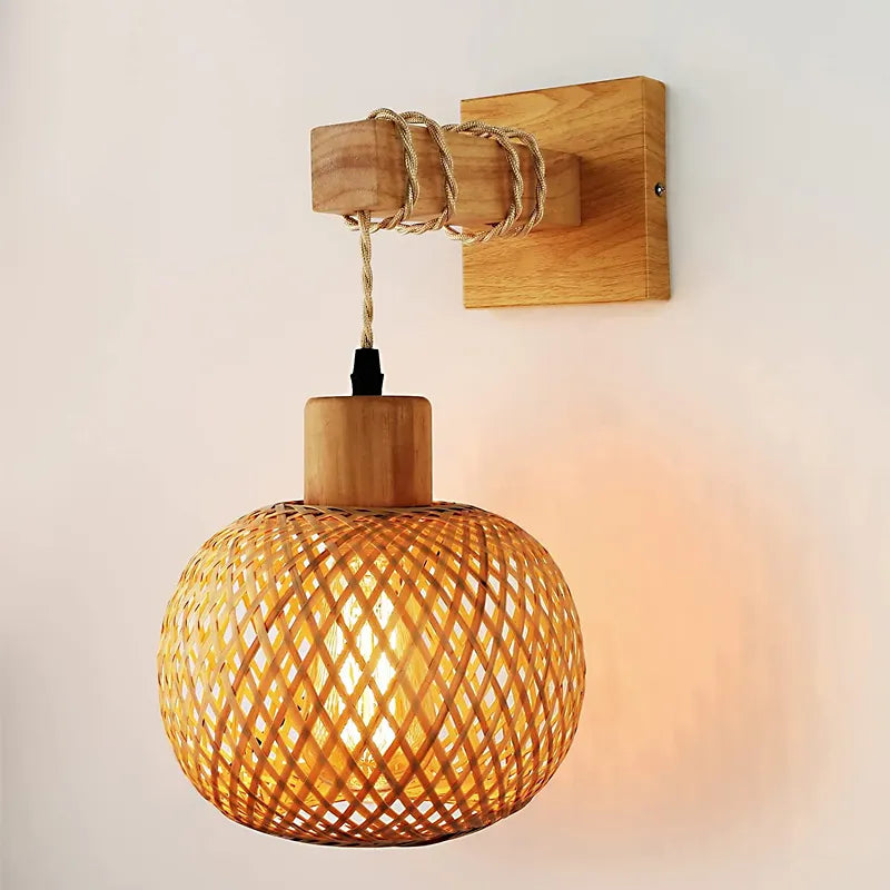 Retro LED Hand-Woven Bamboo Wall Lamp