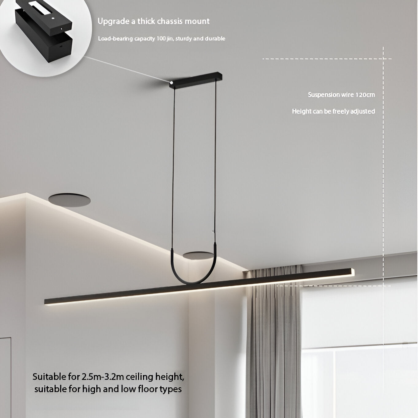 Minimalist Acrylic U-Shaped Linear LED Pendant Light