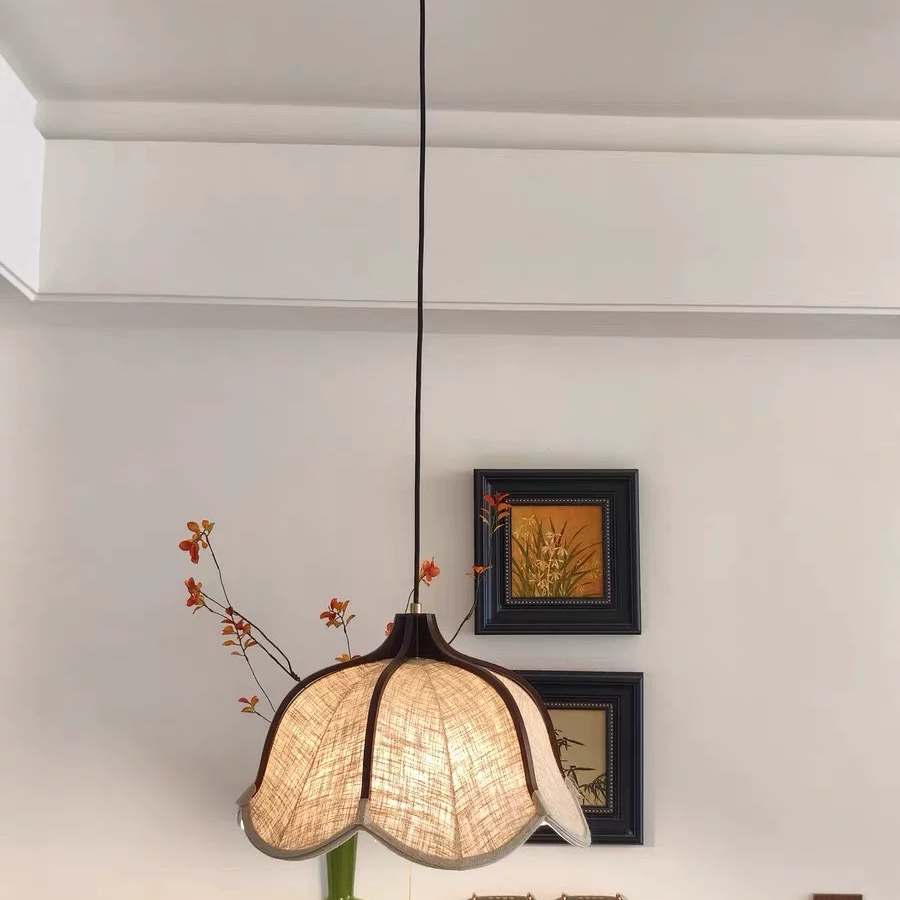 Lampe pendentif en forme de fleur en tissu Wabi Sabi japonais moderne