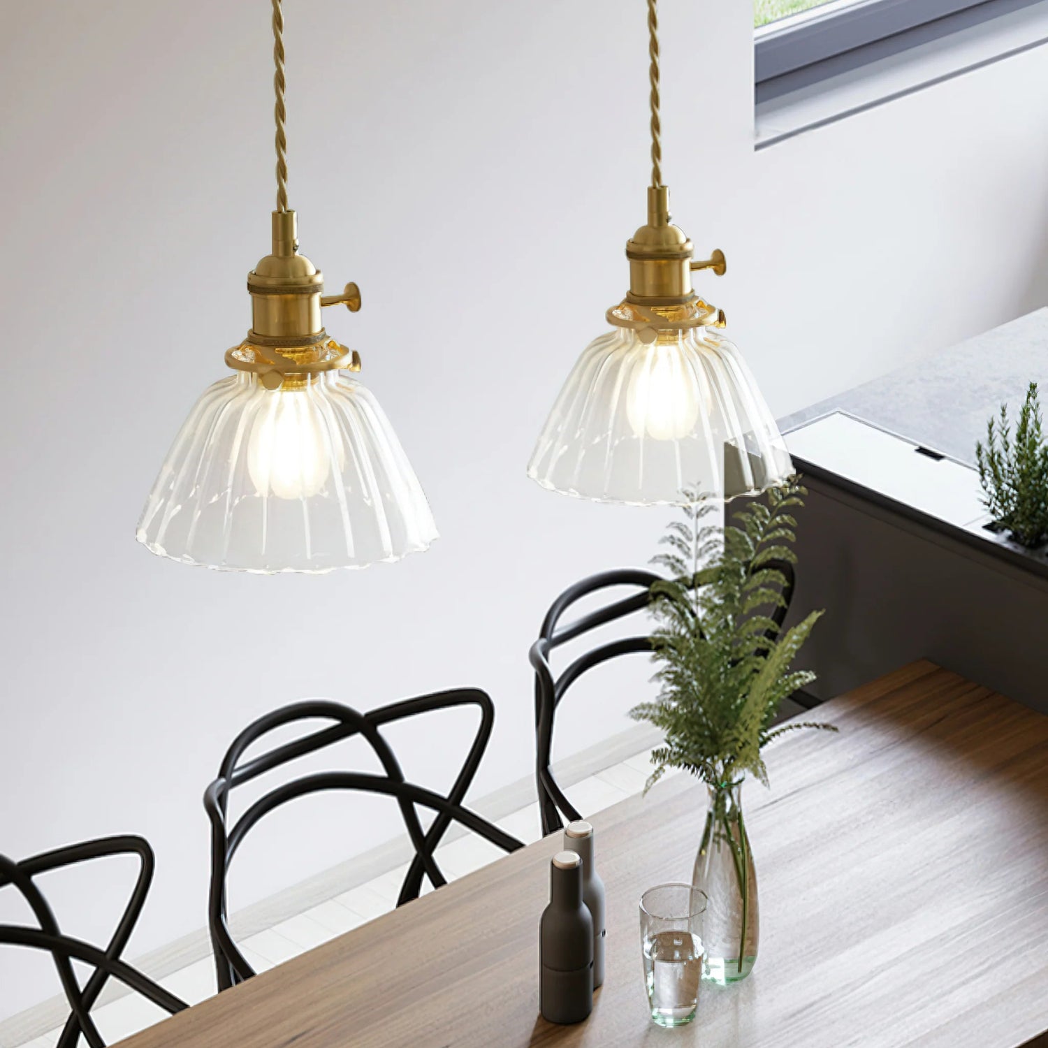 Jasmine Vintage Brass Glass Pendant Light