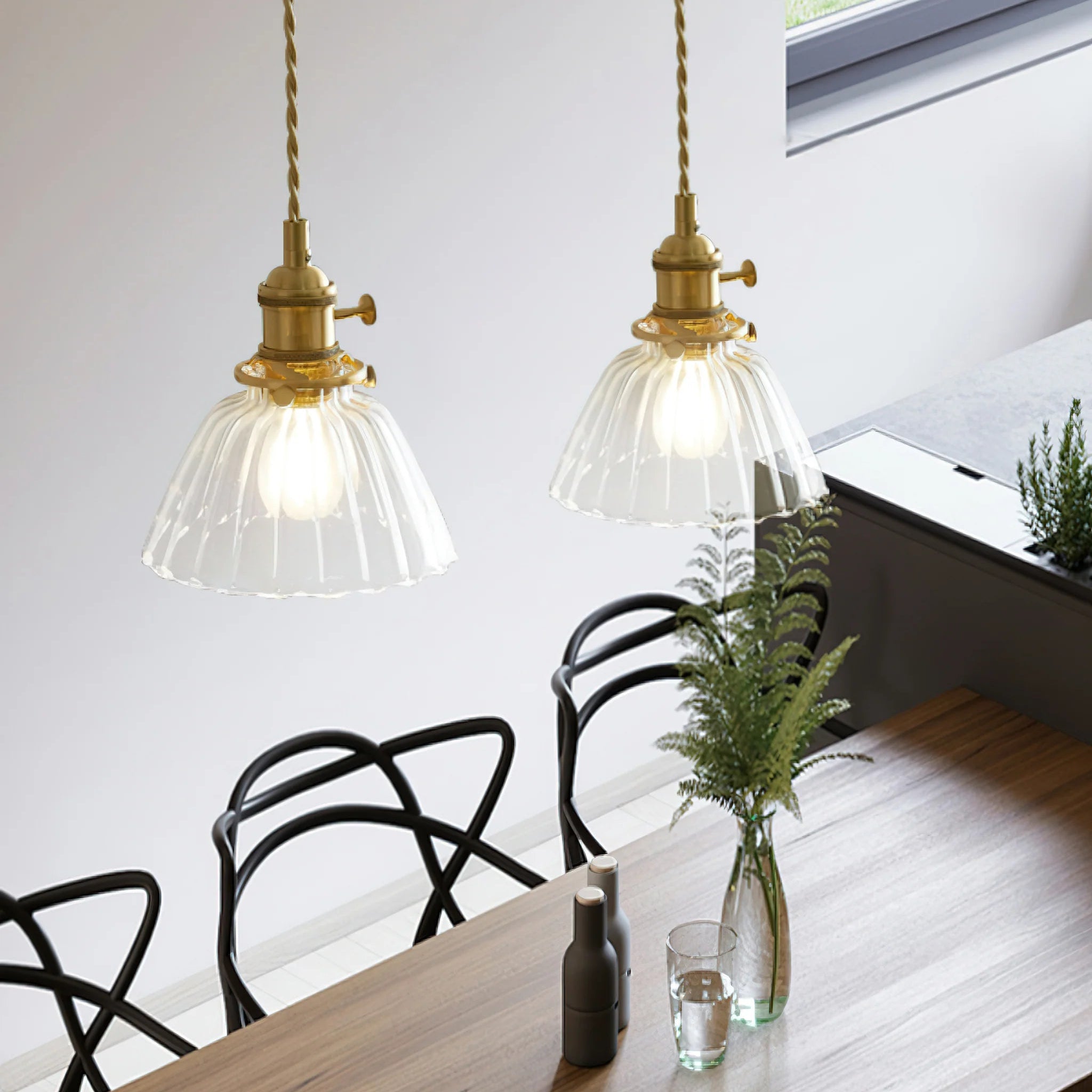 Jasmine Vintage Brass Glass Pendant Light