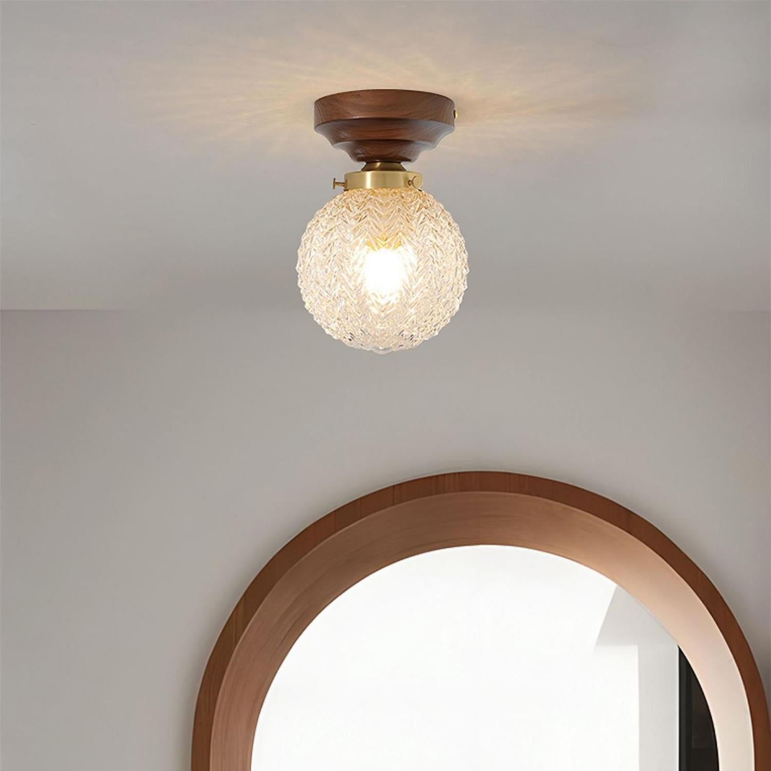 Retro Style Carved Glass Spherical Lumidora Ceiling Lamp