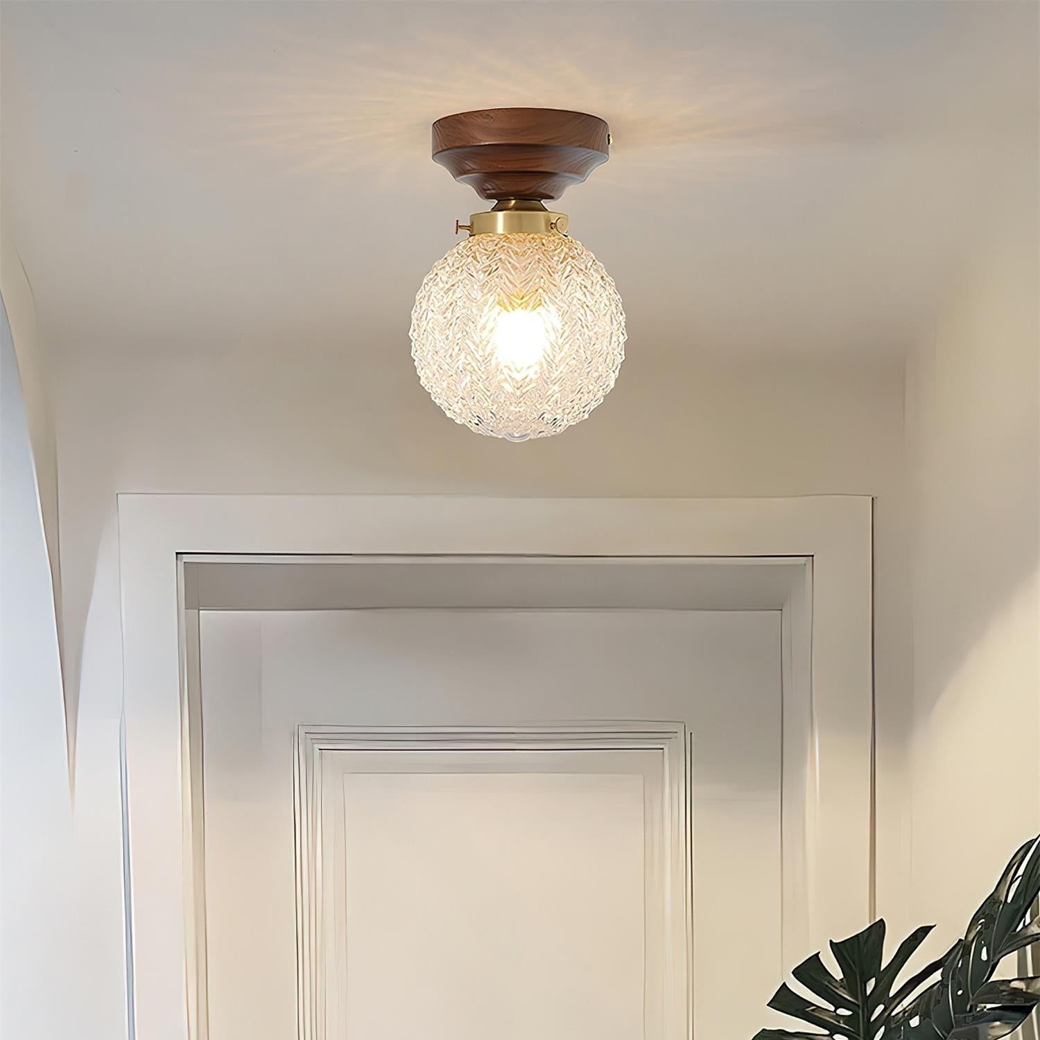 Lampada da soffitto sferica Lumidora in vetro intagliato in stile retrò