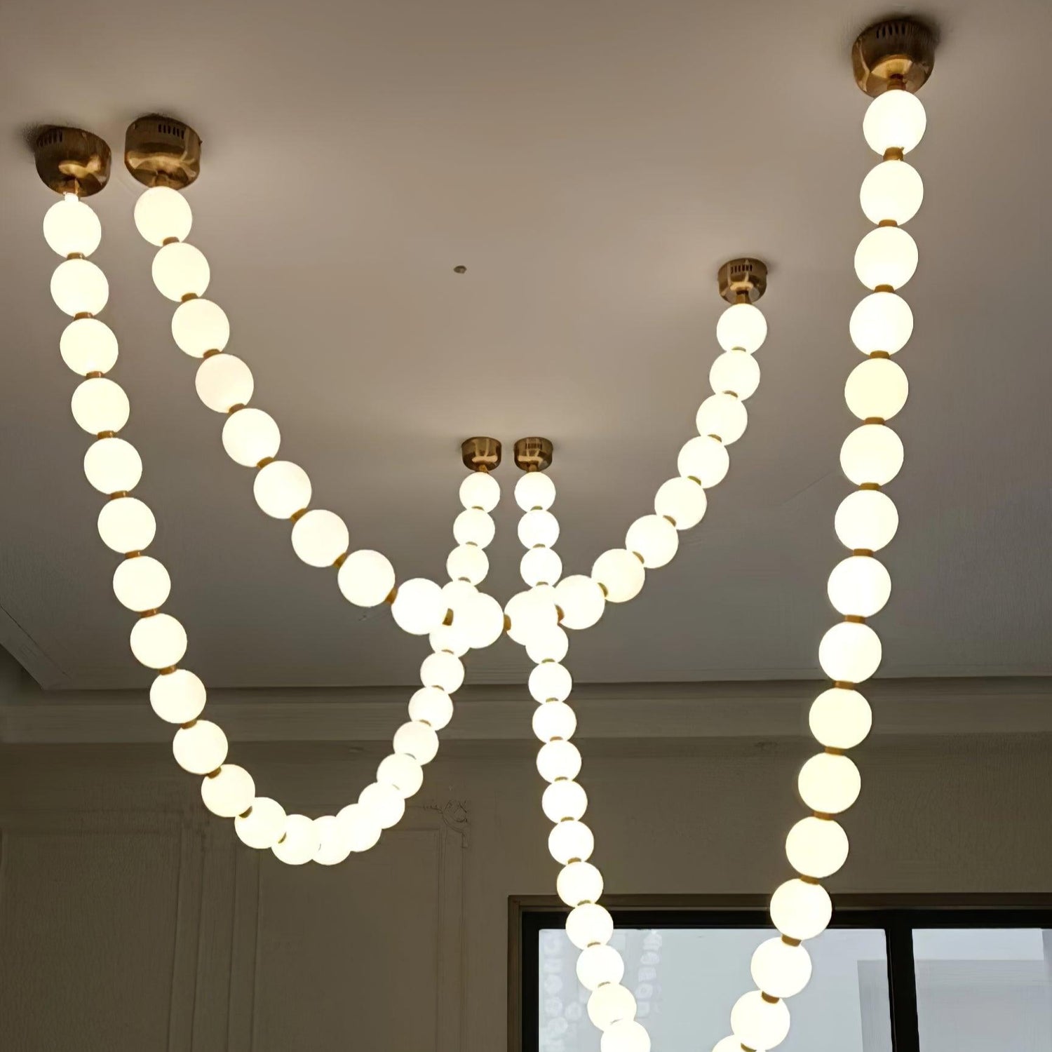 Pearl Necklace Japandi Acrylic Brass Chandelier
