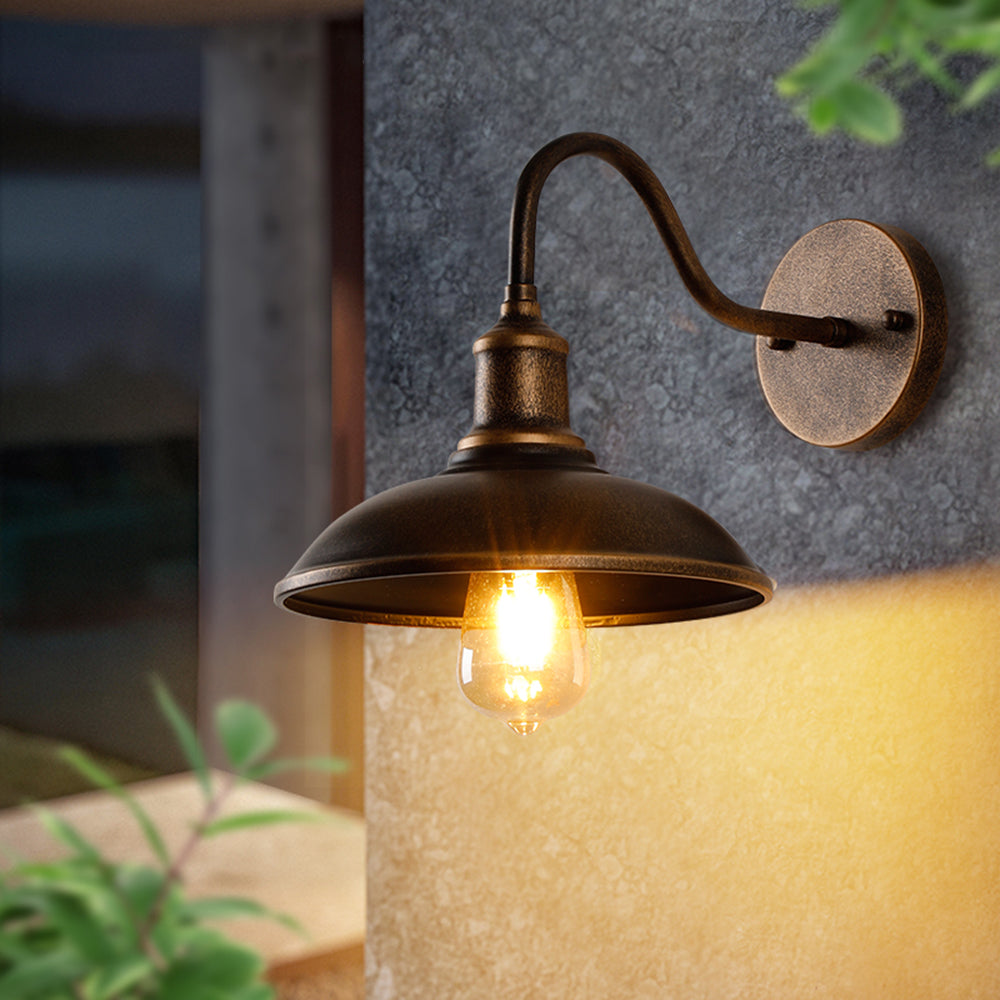 Alessio Rustic Bowl-Shaped Antique Brass Outdoor Wall Lamp