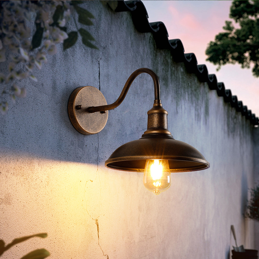 Alessio Rustic Bowl-Shaped Antique Brass Outdoor Wall Lamp