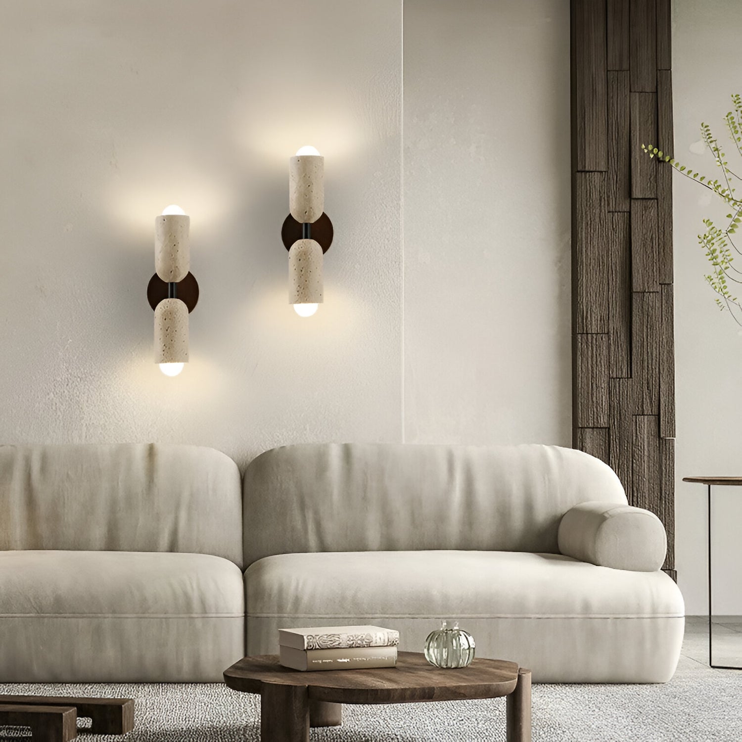 Merrill Travertine and Wood LED Wall Light