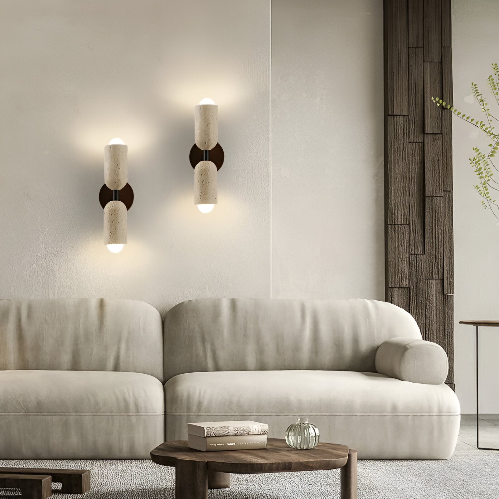 Merrill Travertine and Wood LED Wall Light